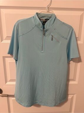 Ladies jamie sadock Light Blue Short Sleeve Zip Polo with Chest Zip Pocket